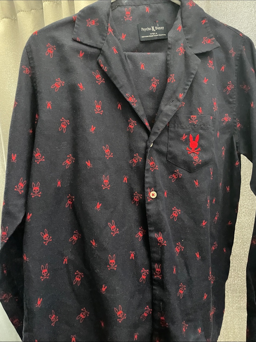 Psycho Bunny Navy Button-Down Shirt with Red Bunny Print